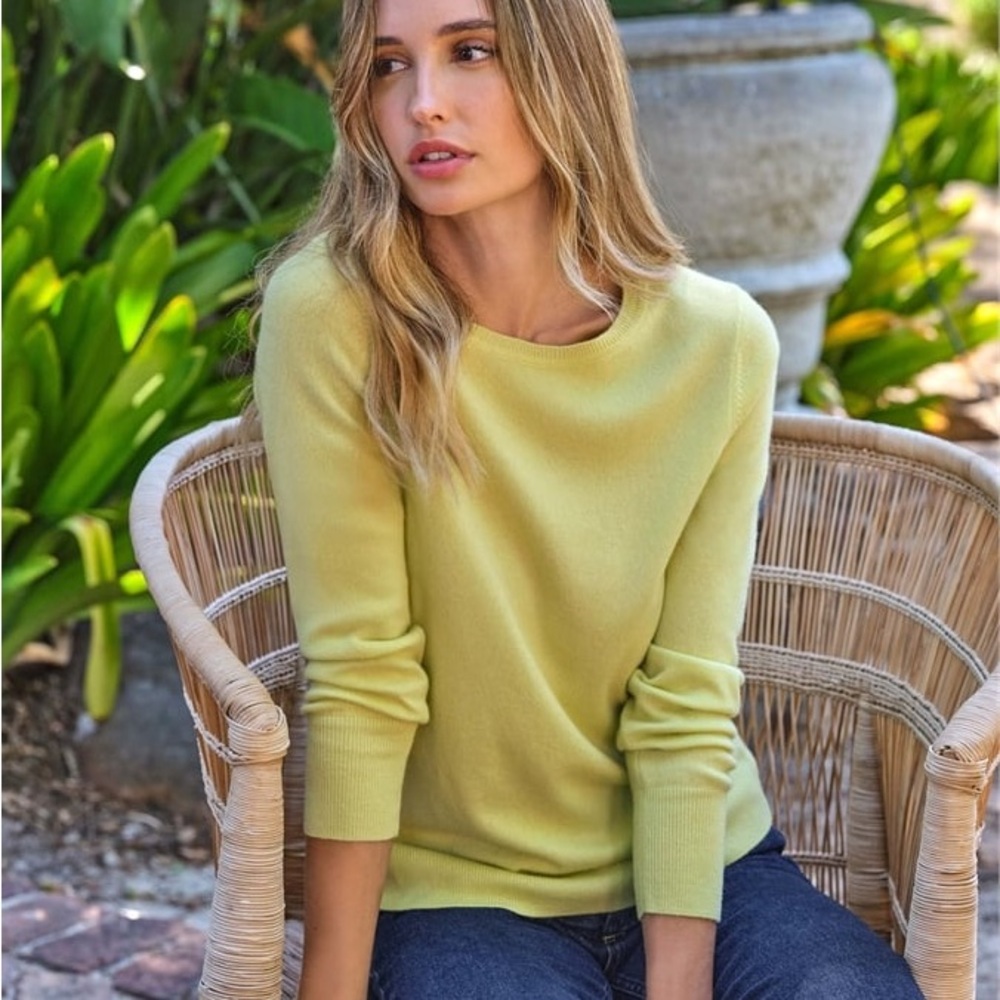 💯Cachmere Pure Collection Women's Lemon Crew Neck Sweater